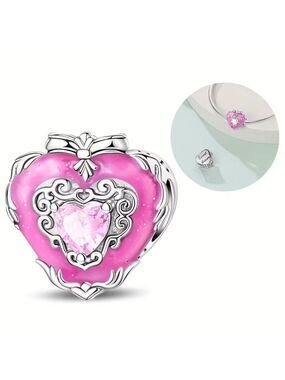 Pink Silver Heart Pendant Charm